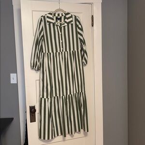 Just in time for spring! Rachel Zoe Olive and Cream Striped Maxi Dress